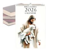 2026 Wall Calendar - 2026 Bible Story Religious Wall Calendar - Christian Religious Planner Inspirational Jesus Hold Sheep Home Decor for Kitchen Church Holiday