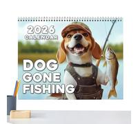 2026 Wall Calendar - 2026 Dog Fishing Monthly Wall Calendar | Funny Home Decor for Meal Planning Vacation Birthday Daily Bulletin Board Classroom Office Workshop Teachers