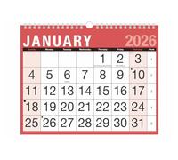 2026 Wall Calendar Easy View Month to View Red - Clear Layout Monthly Planner - Wirebound 270x225mm Wall Hanging Calendar 2026 UK - Home Business Office Students Family