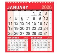2026 Wall Calendar Planner - 3 Months to View - Wiro-Bound Hanging Calendar - UK Holidays Home Office & Work Organiser - Full Year 26-27 Family Calendars 25cm x 24cm