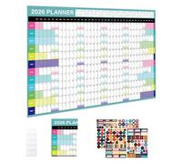 2026 Wall Calendar Planner, Yearly Wall Planner Charts With Colored Stickers, 2026 Planning Organizer Grid Calendar For Event Appointment Birthday Deadlines Meal Planning Travel Tracking