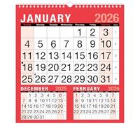 2025 Wall Calendar - Three Months Easy to View Spiral Bound Red and Black Wall Planner Calendar Monthly A4 Size Wall Hanging Calendar 1 January 2025 to 31 December 2025