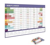 2026 Wall Planner, 74x52cm Foldable Walls Annual Calendar Yearly Wall Planners & Colorful Stickers, Paper Blank Poster Calendar Charts, 365 Daily Plan Yearly Planner for Home Office School