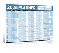2026 Wall Planner Calendar A1 (84.1x59.4cm) - Large Laminated Year Planner with Mount Stickers, Office Home School Academic & Business Planning, Blue, Weekday Highlight