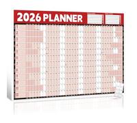 2026 Wall Planner Calendar A1 (84.1x59.4cm) - Large Laminated Year Planner with Stickers, for Office Home School Academic & Business Planning, Red, Weekday Highlight