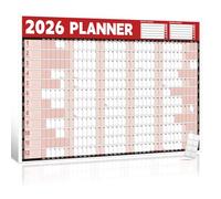 2026 Wall Planner Calendar A1 (84.1x59.4cm) - Large Laminated Year Planner with Stickers, for Office Home School Academic & Business Planning, Red/White, Weekend Highlight