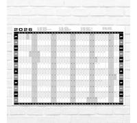 2026 Wall Planner Calendar, Black and White, Large Format with Bank Holidays Highlighted, 43x21mm Cell Size, Annual Office Planning