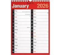 2026 Wallplanner - A4 2 Column Month to View Slim Wallplanner Spiral Bound Calendar for Home Business Office School