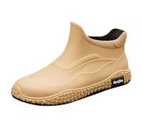2026 Water Shoes PVC Men's Dining Car Washing Low Top Slip Work Kitchen (Khaki, 6.5)