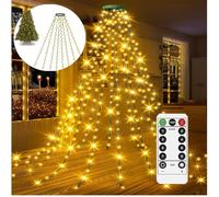 2026 Waterproof Christmas Tree Waterfall Lights with Ring,LED Cascading Twinkle Lights for Christmas Tree with Remote Control Ip44,8 Lighting Modes Timer for 4-12ft Xmas (Warm White,9.84 ft-400LED)