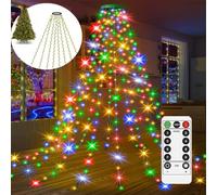 2026 Waterproof Christmas Tree Waterfall Lights with Ring,LED Cascading Twinkle Lights for Christmas Tree with Remote Control Ip44,8 Lighting Modes Timer for 4-12ft Xmas (Colorful,9.84 ft-400LED)