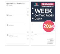 2026 Week on two pages diary refill insert | January 2026 - December 2026 | COMPATIBLE with Filofax Personal size 6-ring organisers | 95 x 171 mm