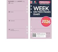 2026 Week on two pages diary refill insert | Lilac paper | Filofax personal size COMPATIBLE | 95 x 171mm | UK holidays (Lilac)