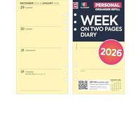 2026 Week on two pages diary refill insert | Yellow paper | Compatible with personal size 6-ring organisers | 95 x 171mm