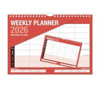 2026 Weekly Planner Wall Calendar Red - One Week to View 5 Column Layout - family calendarnd A4 Hanging Calendar 210x296mm - UK & Ireland Holidays Home Office School Family