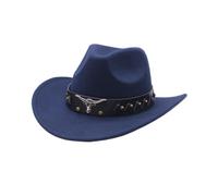 2026 Western Denim Curved Top Hat Wool Hat with Large Brim British Jazz Hat in Autumn and Winter Style Cowboy Costumes Men, navy, One Size