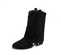 2026 Wide Fit Fashion Suede Mid Calf Boots Side Slit Rain Hiking Easy Clean Leather Winter Rainy Days Chelsea Women Comfy Cushioned Insole (6) Black