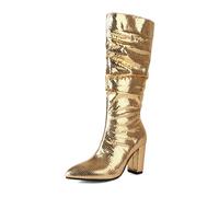 2026 Wide Fit Silver Women's Metal Fashion Show Boots Chelsea Rain Block Heel Easy Clean Country Walk Commute, Office Western Cowboy Women Knee High Faux Leather (18)