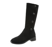 2026 Wide Fit Women's Autumn and Winter Fashion Suede Snow Boots Rain Knee-High Easy Clean Commute, Office Country Walk Over The Knee Women Stretch High Heel (4) Black