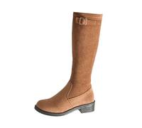 2026 Wide Fit Women's Mid Calf Boots Casual Comfortable Winter Wellies Easy On Suede Dog Walking City Over The Knee Women Stretch High Heel (2) Brown