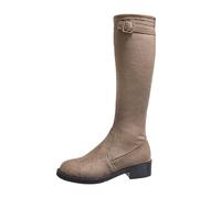 2026 Wide Fit Women's Mid Calf Boots Casual Comfortable Winter Wellies Easy On Suede Dog Walking City Over The Knee Women Stretch High Heel (11) Khaki