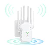 2026 WiFi Booster,300Mbps Internet Booster - With Dual Ethernet Port, 6 Powerful Antennas,Quick Setup,Greater Coverage,2-Minute Plug-and-Play Setup,Home Internet Booster,UK Plug (White)