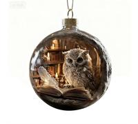 2026 Wildlife Animal Collection Glass Ornament, 3D Animal Squirrel Reading Book Christmas Decoration, Clear Plastic Xmas Balls, Luxury Winter Tree Decor Accents,Holiday Ornaments (Owl)