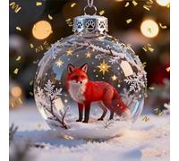 2026 Wildlife Wonder Collection Faux Glass Christmas Baubles, Cute 3D Animal Christmas Faux Glass Ornaments for Xmas Decor, Memorial Gifts, Clear Balls for Home (Fox)