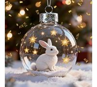 2026 Wildlife Wonder Collection Faux Glass Christmas Baubles, Cute 3D Animal Christmas Faux Glass Ornaments for Xmas Decor, Memorial Gifts, Clear Balls for Home (Rabbit)