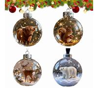 2026 Wildlife Wonders Collection Crystal Ball Christmas Ornament, Handcrafted Vivid 3D Animal Christmas Plastic Crystal Ball Decoration,for Interior Outdoor Home Holiday Décor & Gifts (H-4pcs)