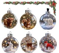 2026 Wildlife Wonders Collection Crystal Glass Ornament - 2.75in Crystal Ball Christmas Ornament, 2D Animal Christmas Decoration, Luxury Winter Holiday Tree Decor for Xmas (Mix-6 Pcs)