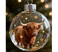 2026 Wildlife Wonders Collection Crystal Glass Ornament, Handcrafted 3D Animal Christmas Decoration with Sparkling Star/Snowflake Accents, Luxury Winter Tree Decor, Holiday Ornaments (highland cow)