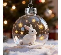 2026 Wildlife Wonders Collection Crystal Glass Ornament, Vivid 2D Animal Rabbit Christmas Decoration, Clear Plastic Xmas Balls, Luxury Winter Tree Decor Sparkling Star Accents,Holiday Ornaments