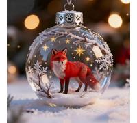 2026 Wildlife Wonders Collection Crystal Glass Ornament, Vivid 2D Fox Christmas Decoration, Clear Plastic Xmas Balls, Luxury Winter Tree Decor Sparkling Star Accents,Holiday Ornaments