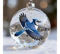 2026 Wildlife Wonders Collection Crystal Glass Ornament,Vivid 3D Animal Christmas Decoration,Clear Plastic Xmas Balls,Luxury Winter Holiday Tree Décor & Gifts, Sparkling Star Accents (Blue Jay)