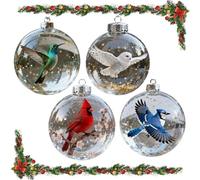 2026 Wildlife Wonders Collection Crystal Glass Ornament,Vivid 3D Animal Christmas Decoration,Clear Plastic Xmas Balls,Luxury Winter Holiday Tree Décor & Gifts, Sparkling Star Accents (Bird 4 PCS)