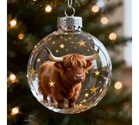 2026 Wildlife Wonders Collection Crystal Glass Ornament, Vivid 3D Animal Christmas Decoration, Clear Plastic Xmas Balls, Highland Cow Ornament
