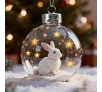 2026 Wildlife Wonders Collection Crystal Glass Ornament,Vivid 3D Animal Christmas Decoration,Clear Plastic Xmas Balls,Luxury Winter Holiday Tree Décor & Gifts, Sparkling Star Accents (rabbit)