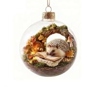 2026 Wildlife Wonders Collection Crystal Glass Ornament,Woodland 2D Animal Squirrel Reading Book Christmas Decoration,Luxury Winter Tree Decor Sparkling Star Accents,Clear Plastic XmasBalls(Hedgehog)