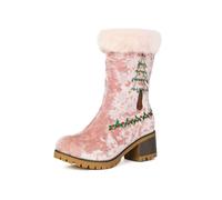 2026 Winter Boots to Calf Block Heel Platform Round Toe Warm Lined for Comfortable Cold Weather, pink, 7 UK