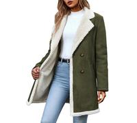 2026 Winter Jacket, Fur Coat, Women's Long Suede Fleece Jacket, Casual Long Coat with Notched Lapel, Warm Winter Coat for Autumn Fashion Outdoor, Green, L