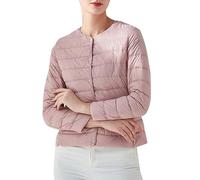 2026 Winter Jacket Women's Winter Coat Down Jacket for Women Spirited Warm Solid Color Round Neck Lightweight White Duck Down Collarless Short Slim Fit Liner Long Sleeve Down Jacket, pink, 4XL