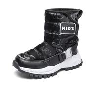 2026 Winter Plain Snow Boots Boys Girls Non-Slip Warm Padded Thickened Boots, black, 13 UK Child