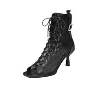 2026 Women High Heel Sandals Transparent Mesh Open Toe Front Strap Back Zipper Thin Straps Elegant Evening, Black, 7 UK
