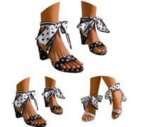 2026 Women High Heels Sandals Polka Dot Pattern Ankle Strap Pumps Open Toe Stiletto Heel Thin Satin Evening Wedding, Black, 8 UK