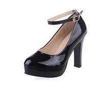 2026 Women Platform Mary Jane Chunky Block High Heel Close Round Toe Ankle Strap Two-Piece Dress Shoes Party Wedding 5 Inch (Black, 3.5)