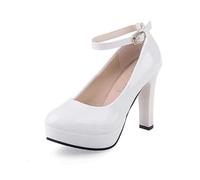 2026 Women Platform Mary Jane Chunky Block High Heel Close Round Toe Ankle Strap Two-Piece Dress Shoes Party Wedding 5 Inch (White, 3.5)