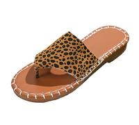 2026 Women Slippers Slip On Casual Open Toe Flat Leopard Print Comfortable Beach Shoes Sandals (Brown, 5)