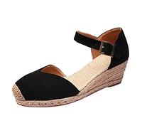 2026 Women Slippers Summer Bohemian Denim Fisherman Shoes High Heel Woven Platform Espadrilles Sandales Pour Femmes (Black, 4.5)