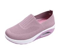 2026 Women Summer Fashion Solid Color Comfortable Flying Woven Non-Slip Soft Sole Mesh Surface Breathable Travel Hiking Sports Shoes Shoes with Covered Feet, pink, 8 UK
